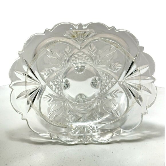 Vintage Footed Etched Glass Vase/Candy Dish With Floral Design 4" H x 6" W - Picture 6 of 7